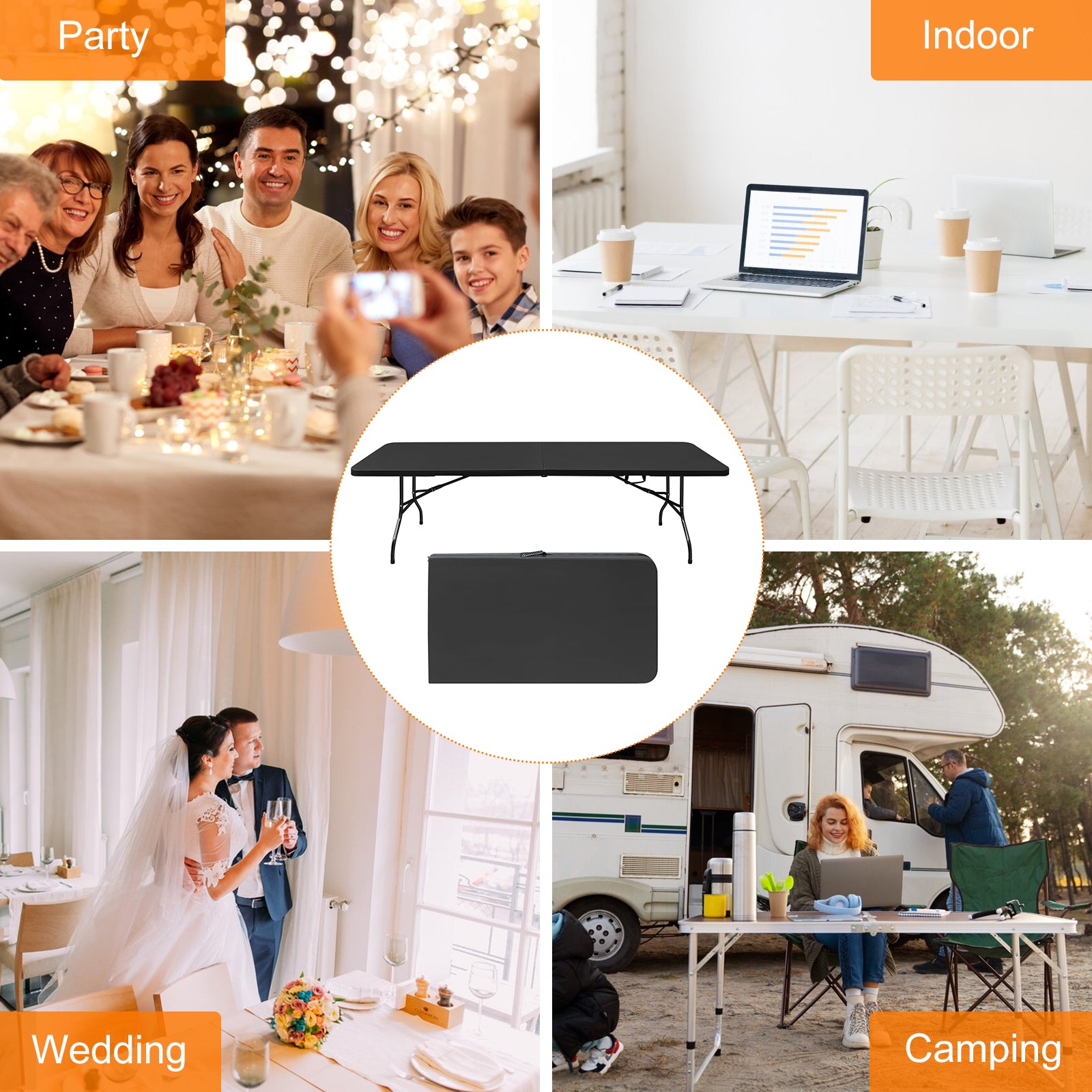 Portable Heavy Duty Folding Table 244cm, Multi-Functional, Black