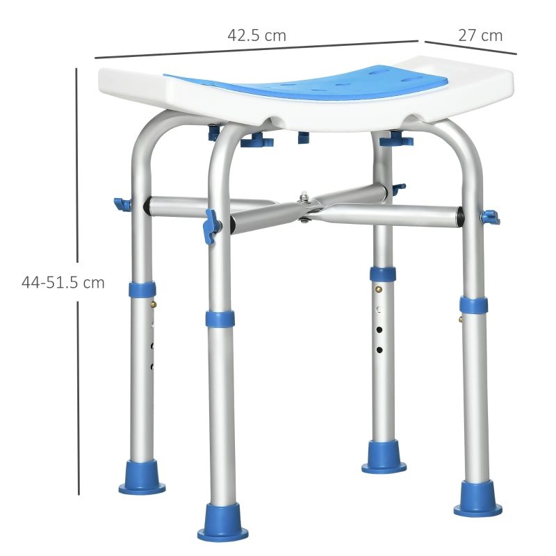 Shower/Bath Stool Adjustable Height Compact Aluminium Frame Blue