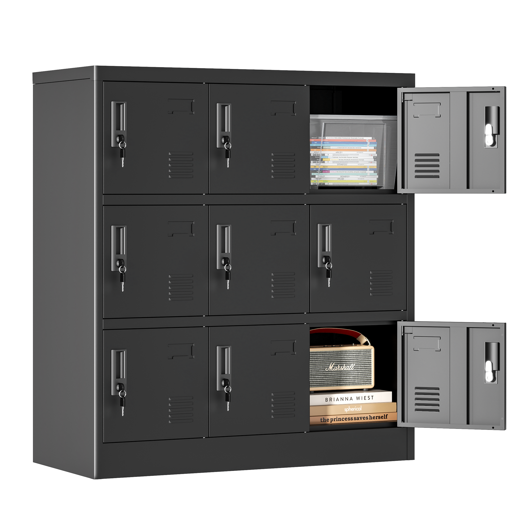 9-Door Metal Cabinets Secure Storage Cabinet with Card Slot, Black