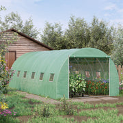 Polytunnel Greenhouse 6x3x2m Roll-up Door, 12 Mesh Windows, Green PE Cover