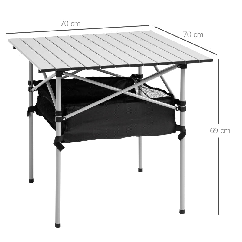 Portable Camping Table with Mesh Bag, Steel Frame, Silver Black