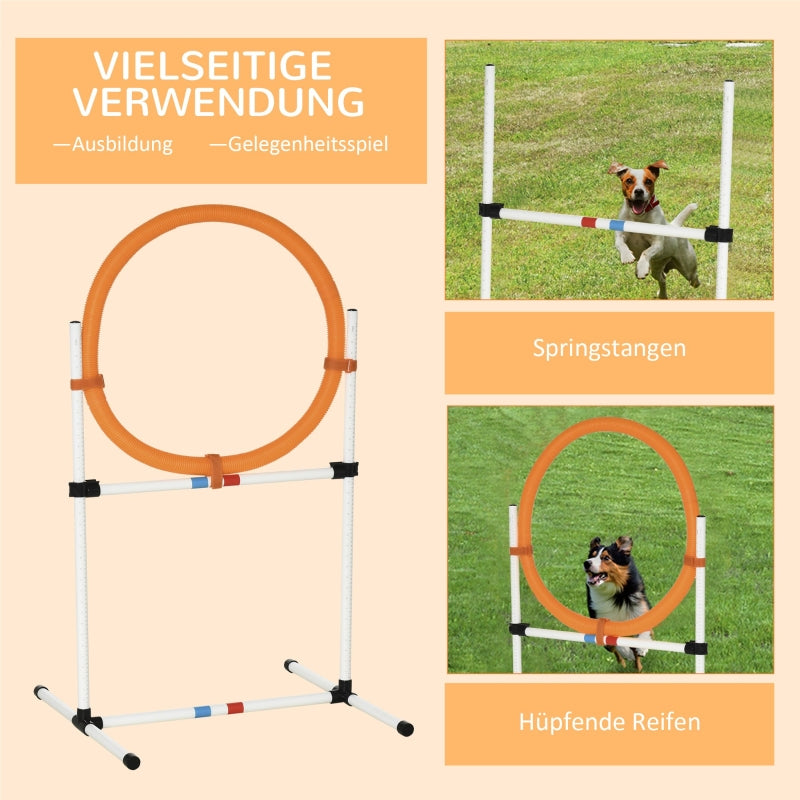 Dog Training Set Agility Jumping Ring Portable PE White + Orange