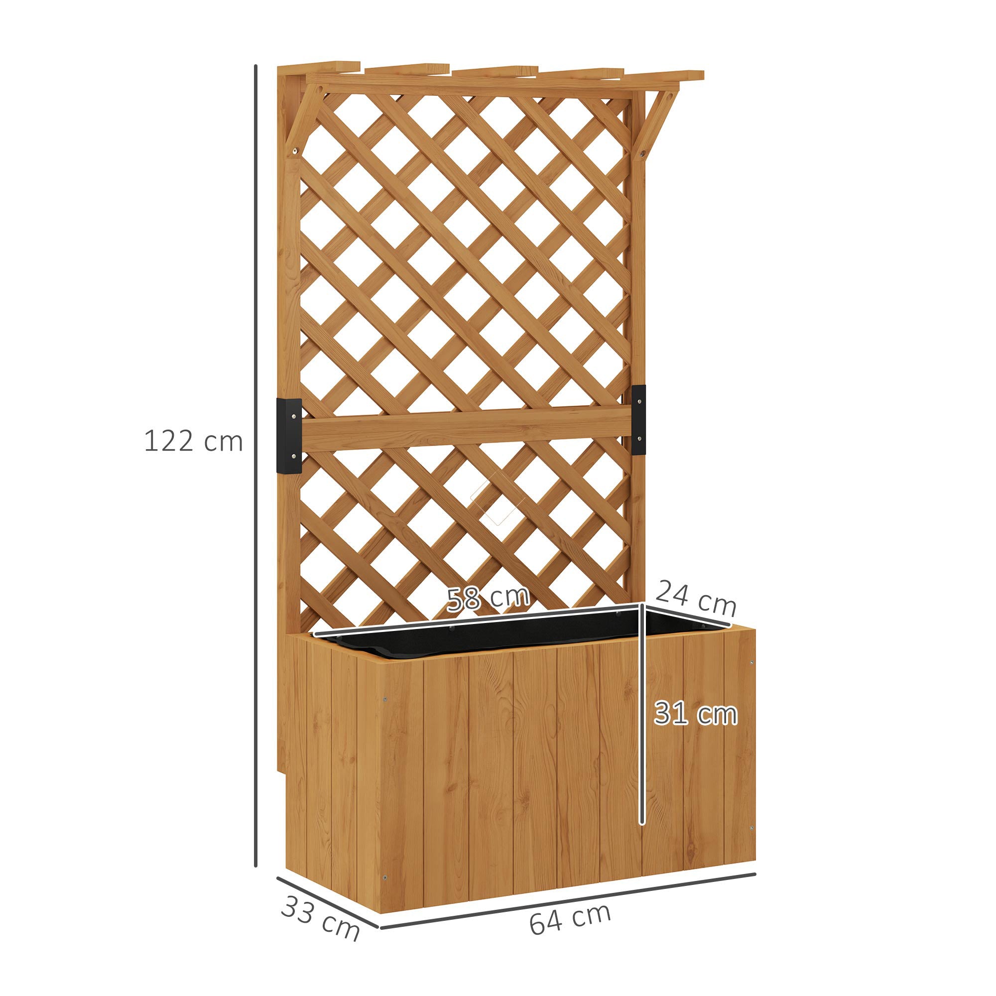 Wooden Planter with Trellis, Freestanding Raised Garden Bed & Drainage, Natural