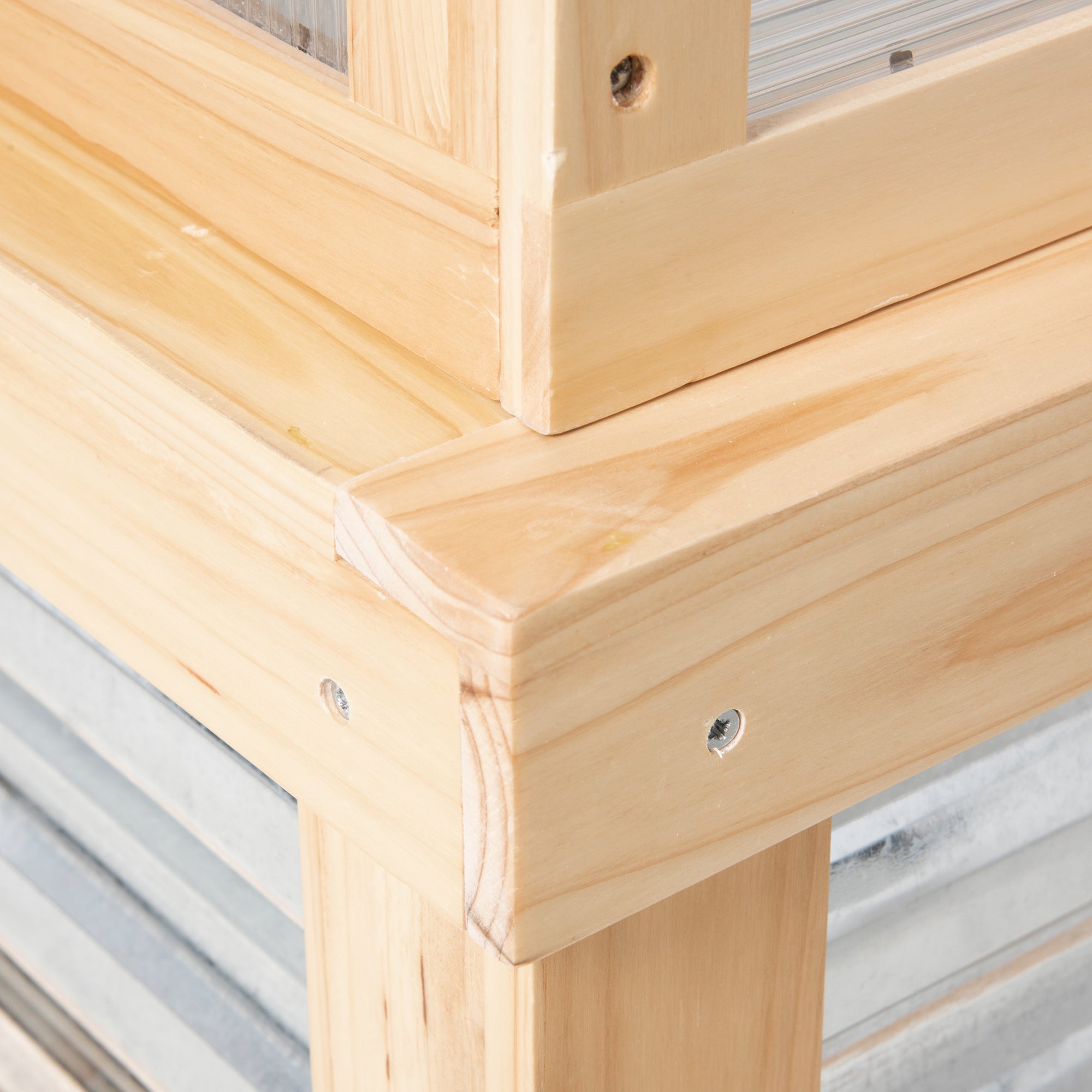 Raised Garden Bed with Greenhouse Top and 2 Independent Roofs, Wooden, Natural