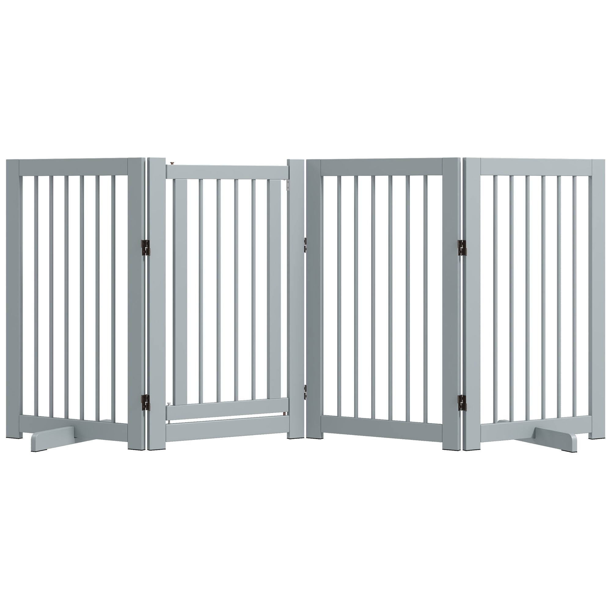 Dog Safety Gate 4-Piece Foldable Door Freestanding Wood Light Gray