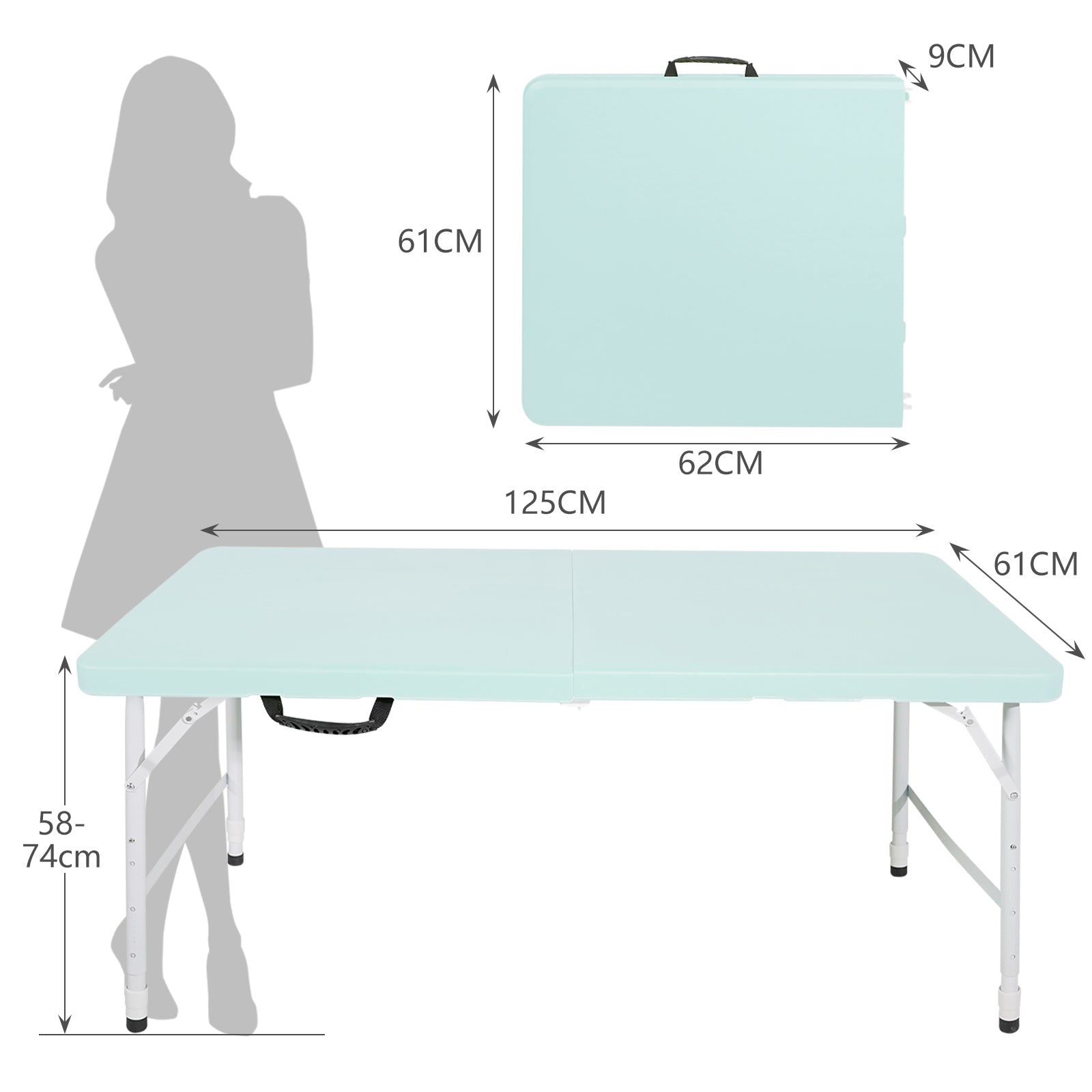 Portable Heavy Duty Folding Table, 125cm Adjustable, Blue