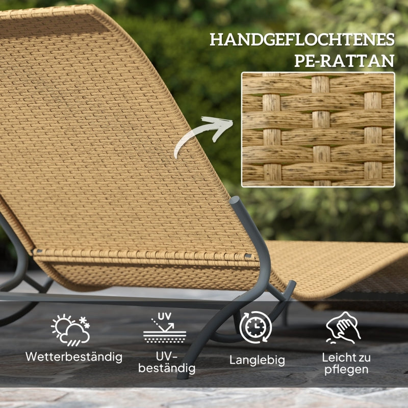Sun Lounger, Water-Repellent, 120 kg Load Capacity, Polyrattan Beige