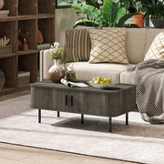 Coffee Table with Storage, Rectangular Sliding Doors, Grey Wood-Effect