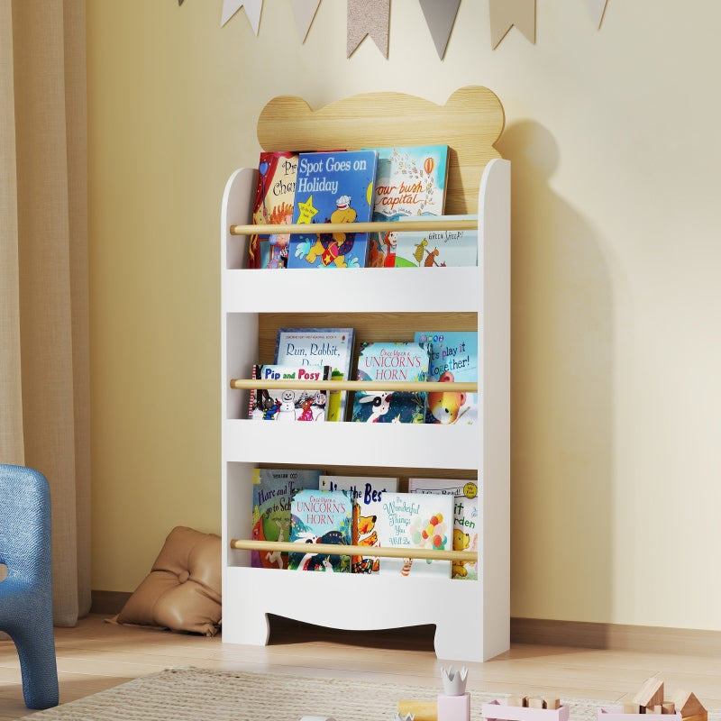 AIYAPLAY Children's Bookcase with 3 Shelves Storage Shelf for Toys Books 55x15x110cm White