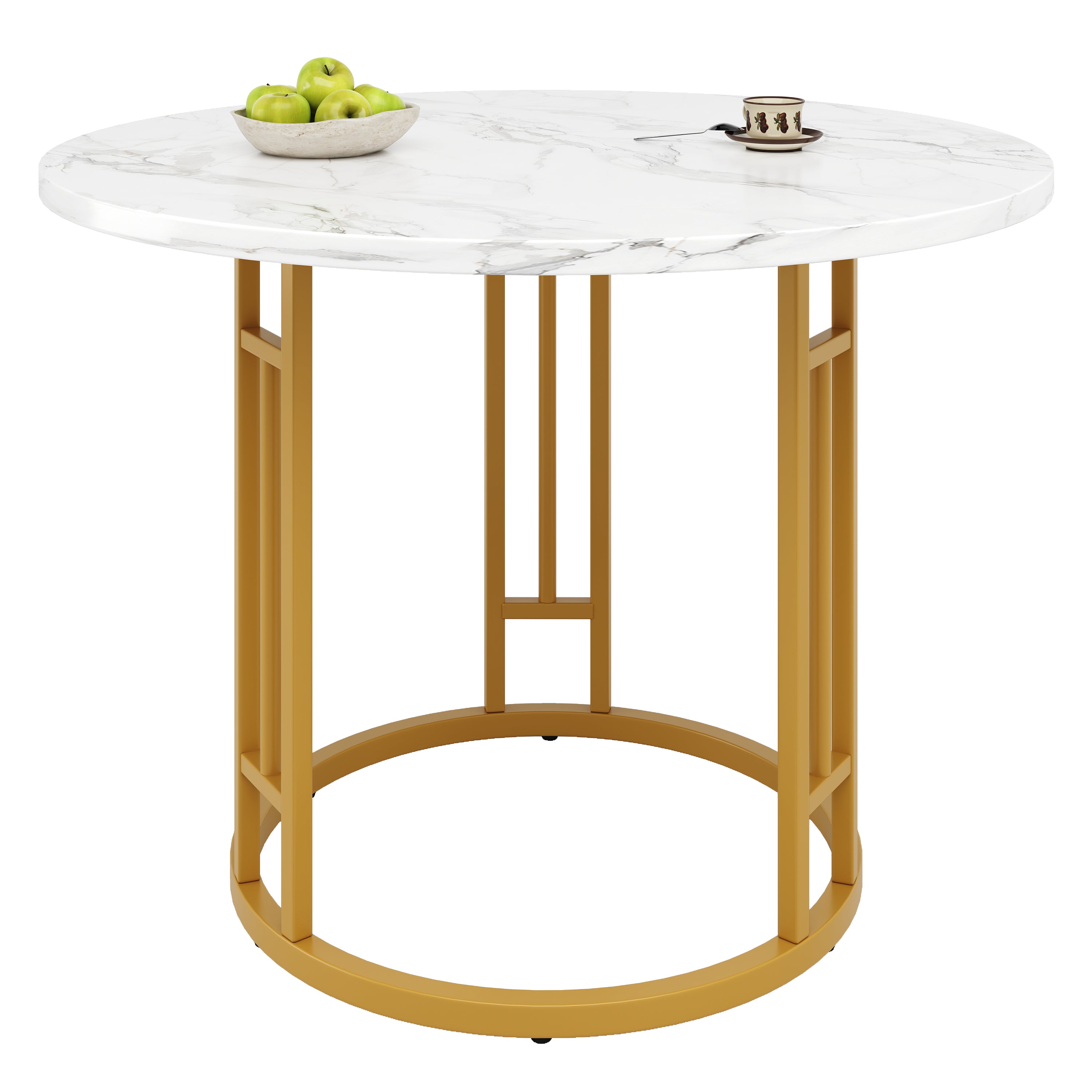Round Dining Table 80x76cm 4-Person Marble Tabletop Metal Legs Gold