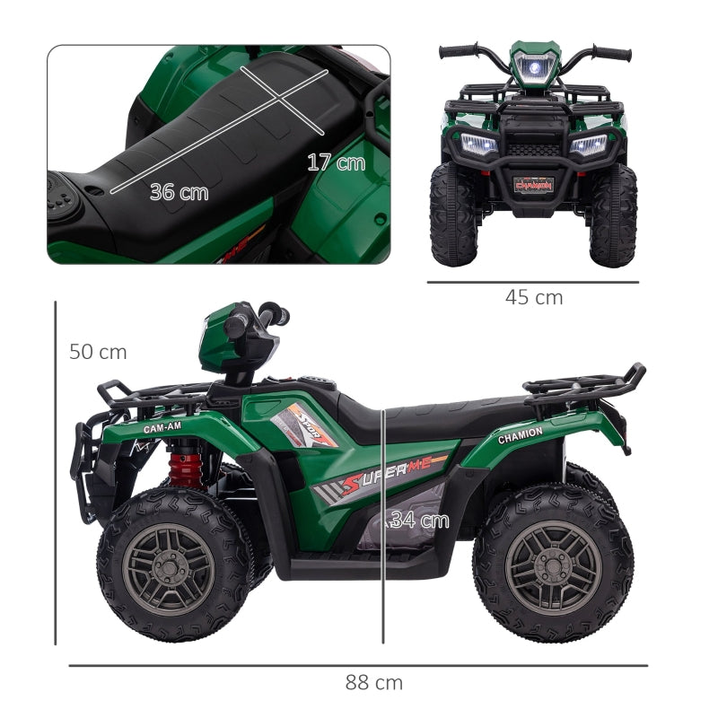 Children's Electric Quad Bike with LED Headlights and Music, Black and Green