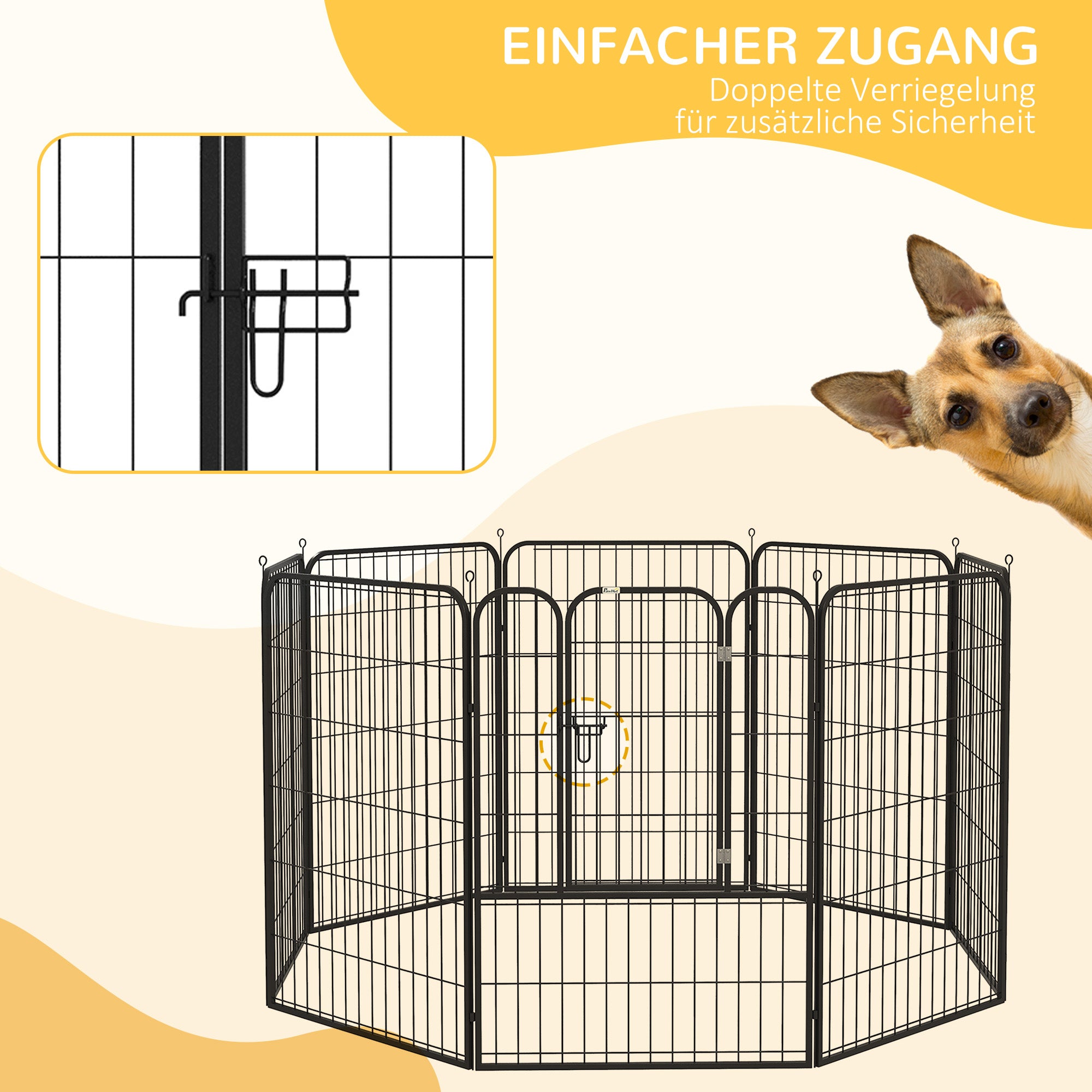 Puppy Playpen, Outdoor Enclosure, with Door, Metal Black