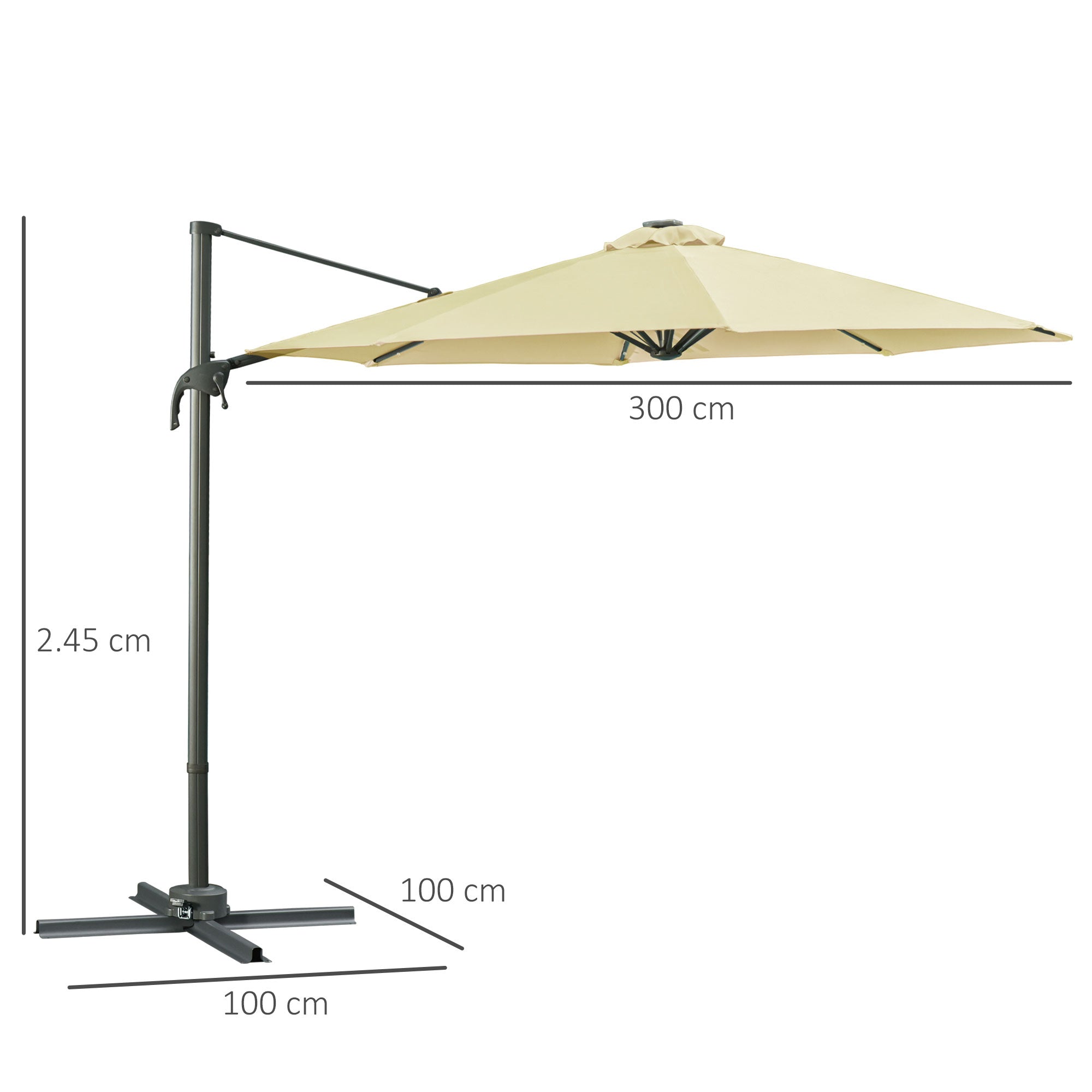 3m LED Cantilever Parasol Sun Umbrella with Base and Solar Lights, Beige
