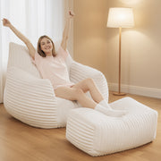 Bean Bag Chair with Footrest, High-Density Shredded Foam Lazy Sofa, Corduroy