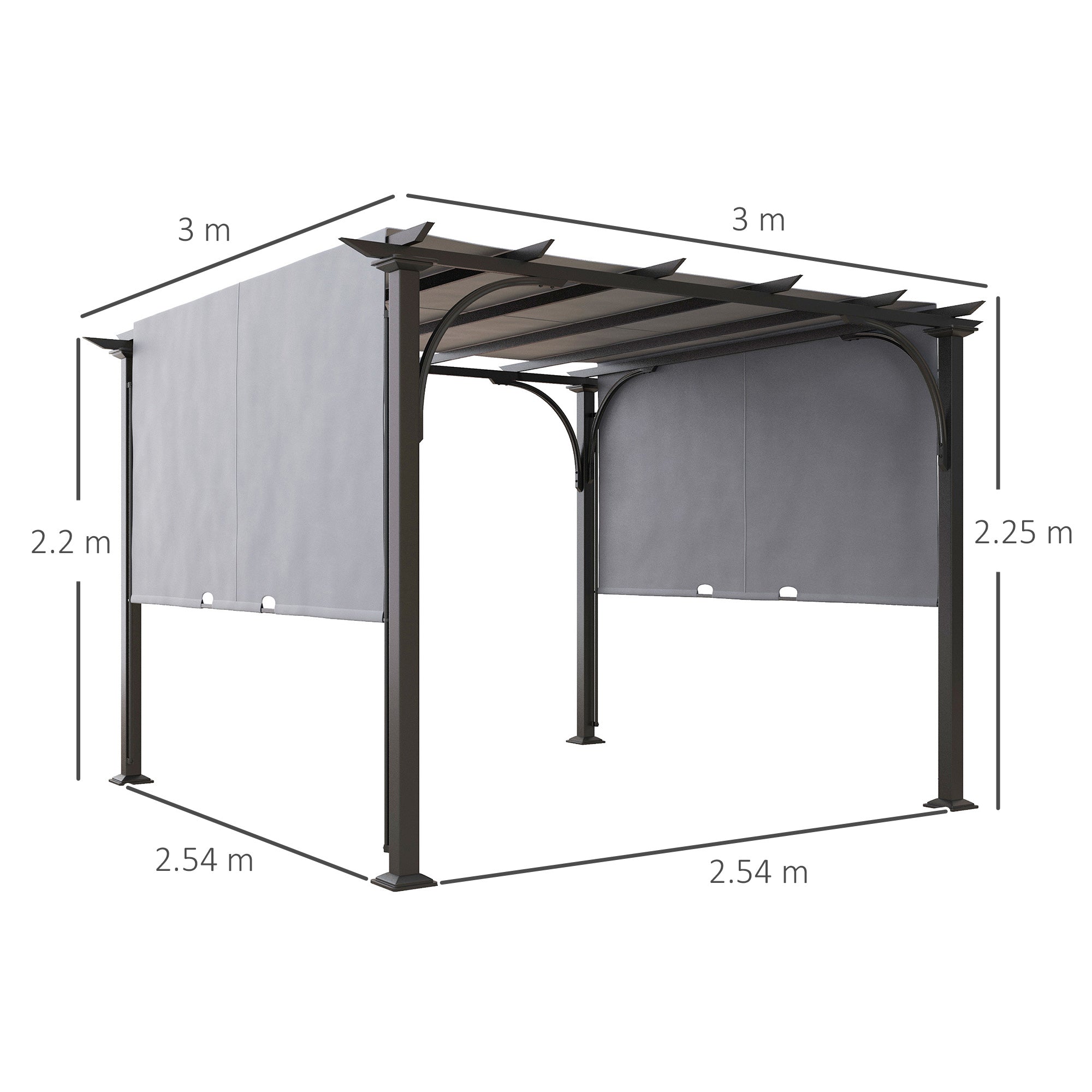 Outdoor Pergola 3 x 3m with Adjustable Canopy, Grey