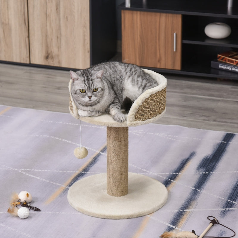 Cat Tree Cat Scratching Post Play Tower Activity Centre with Dangling Ball, Beige