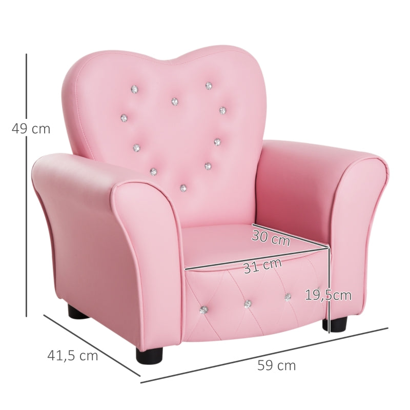 Children's Armchair Sofa Wood Legs Foam Cushion - Pink