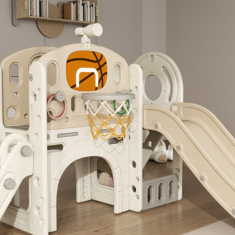 Children's Play Structure with 7-in-1 Slide, Indoor Playground and Crawl Tunnel, Cream White