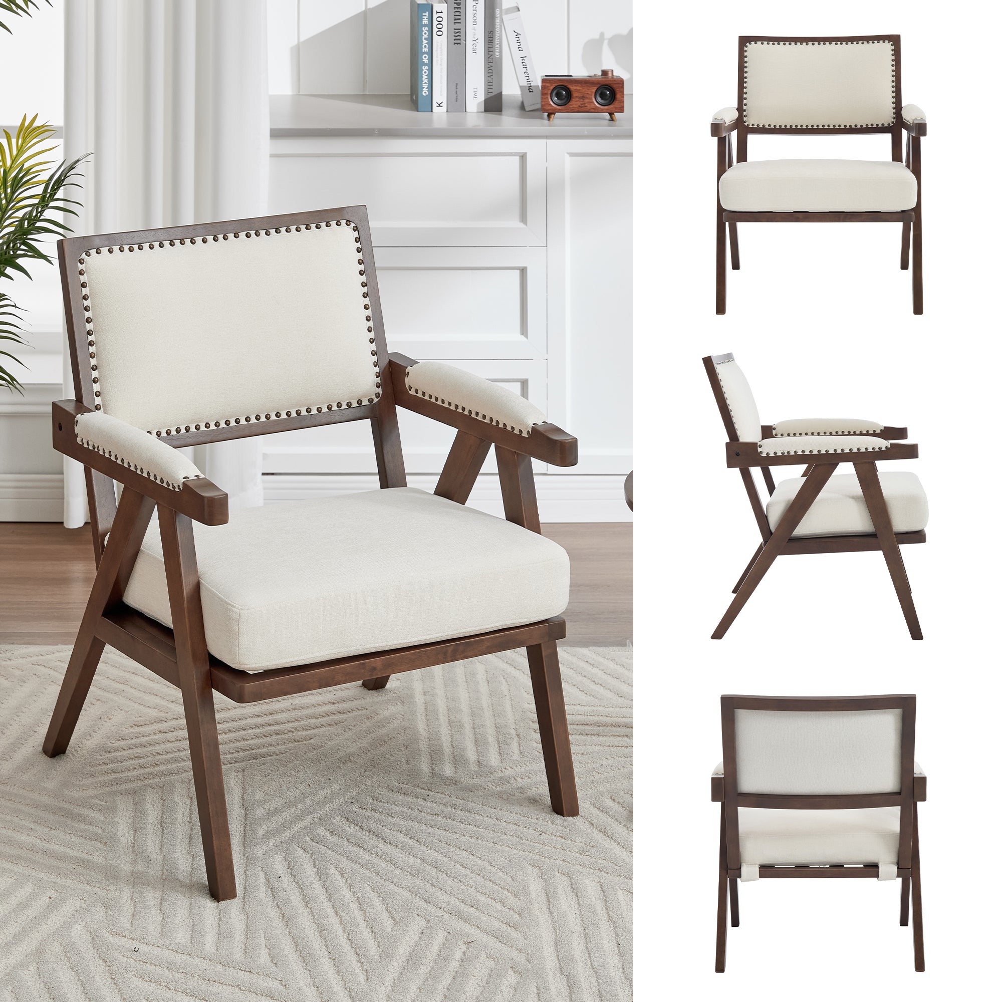 Mid-century modern Lounge Chair, Single Sofa Armchair Wooden Frame, Fabric Upholstered