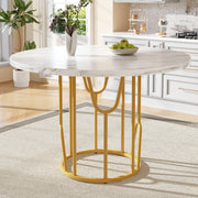 Round Dining Table 80cm 4-6 Seater Marbled MDF Gold Legs