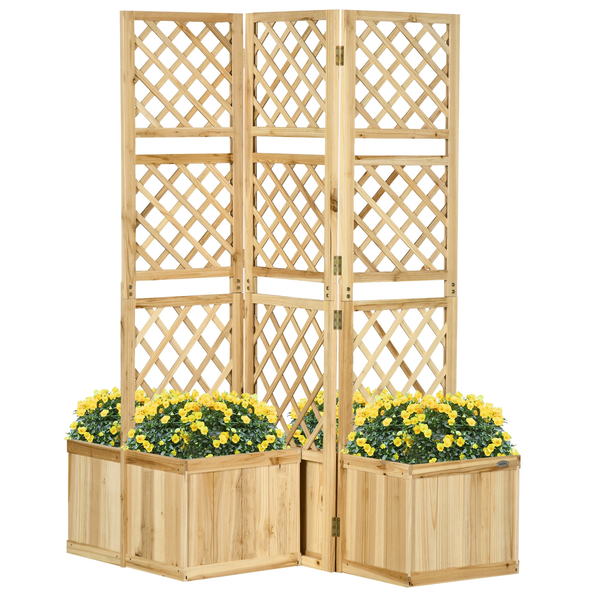 Balcony Screen Room Divider 133x165cm 3-Piece 4 Flower Boxes Weatherproof Natural Color