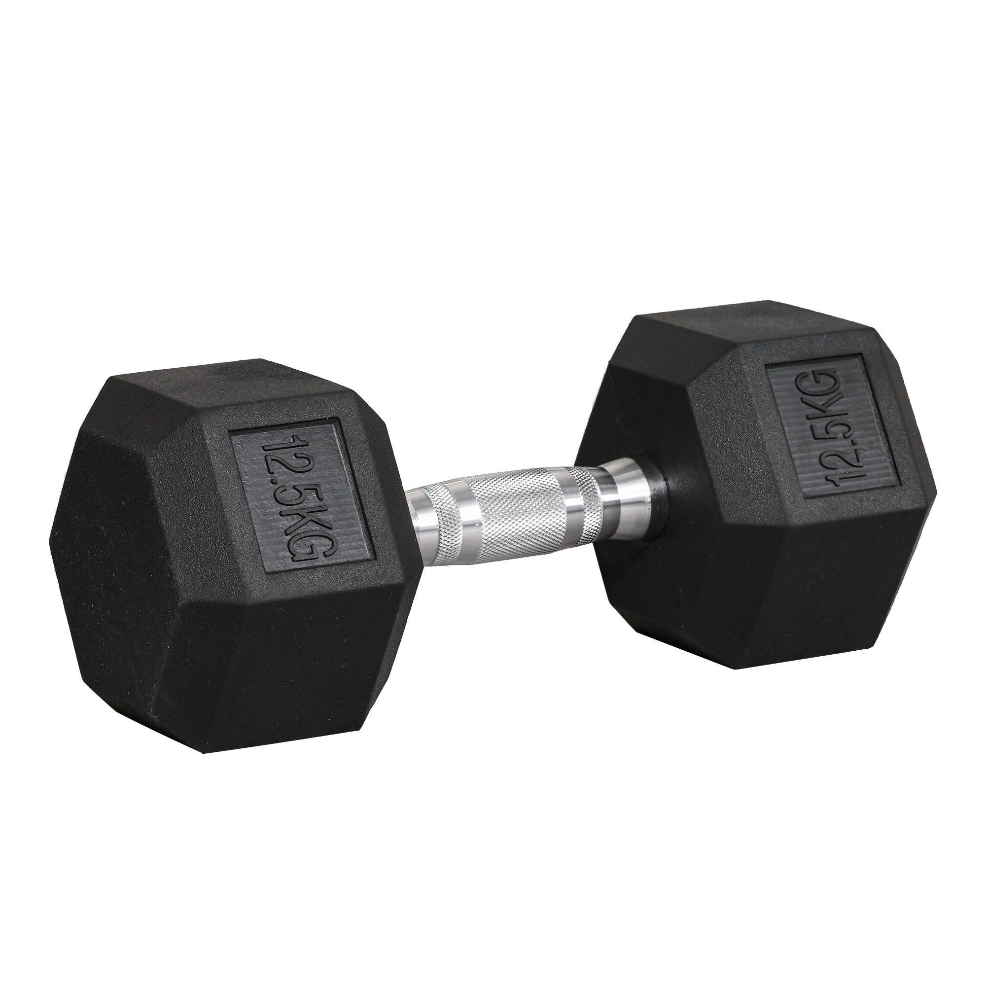 Hexagon Dumbbell, Cast Iron Rubber Handle Knurled 12.5 KG, Black