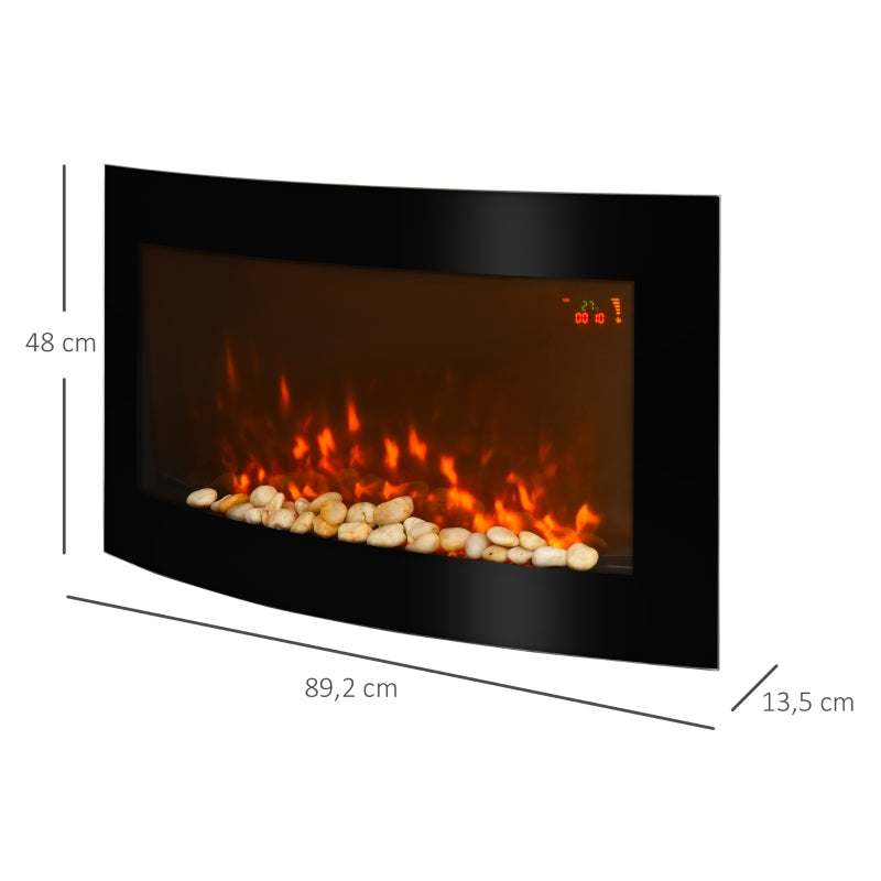 Electric Fireplace Wall-Mounted Heater LED 7 Flame Colors Remote - Black