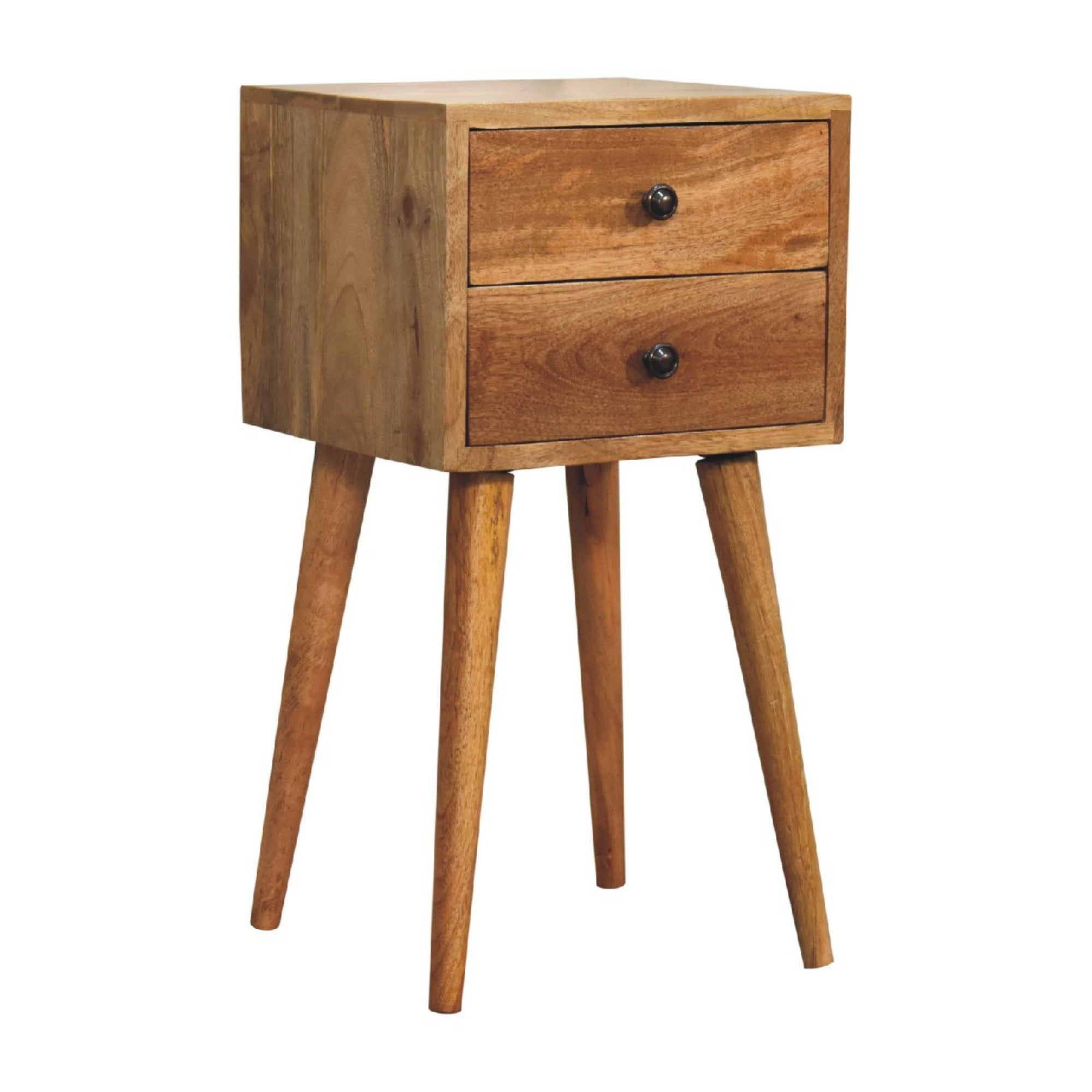 Solid Wood Mini Bedside 2 Drawers Oak-ish Brown
