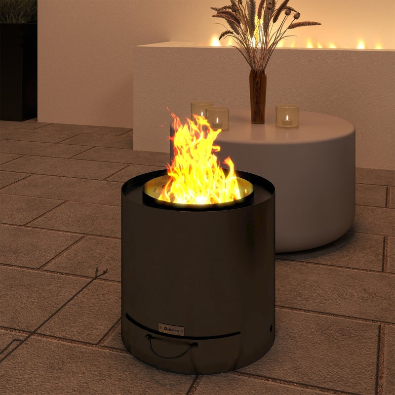 Metal Fire Pit Wood-Burning with Fire Poker - Black