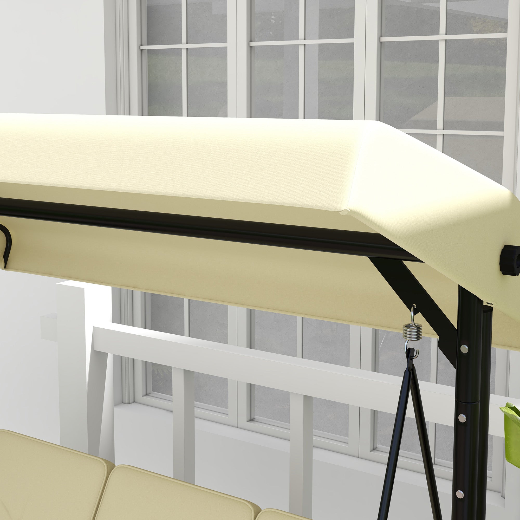 Porch Swing, 2-in-1 Reclining 3-Seater with Adjustable Sunroof, 240 kg, Beige