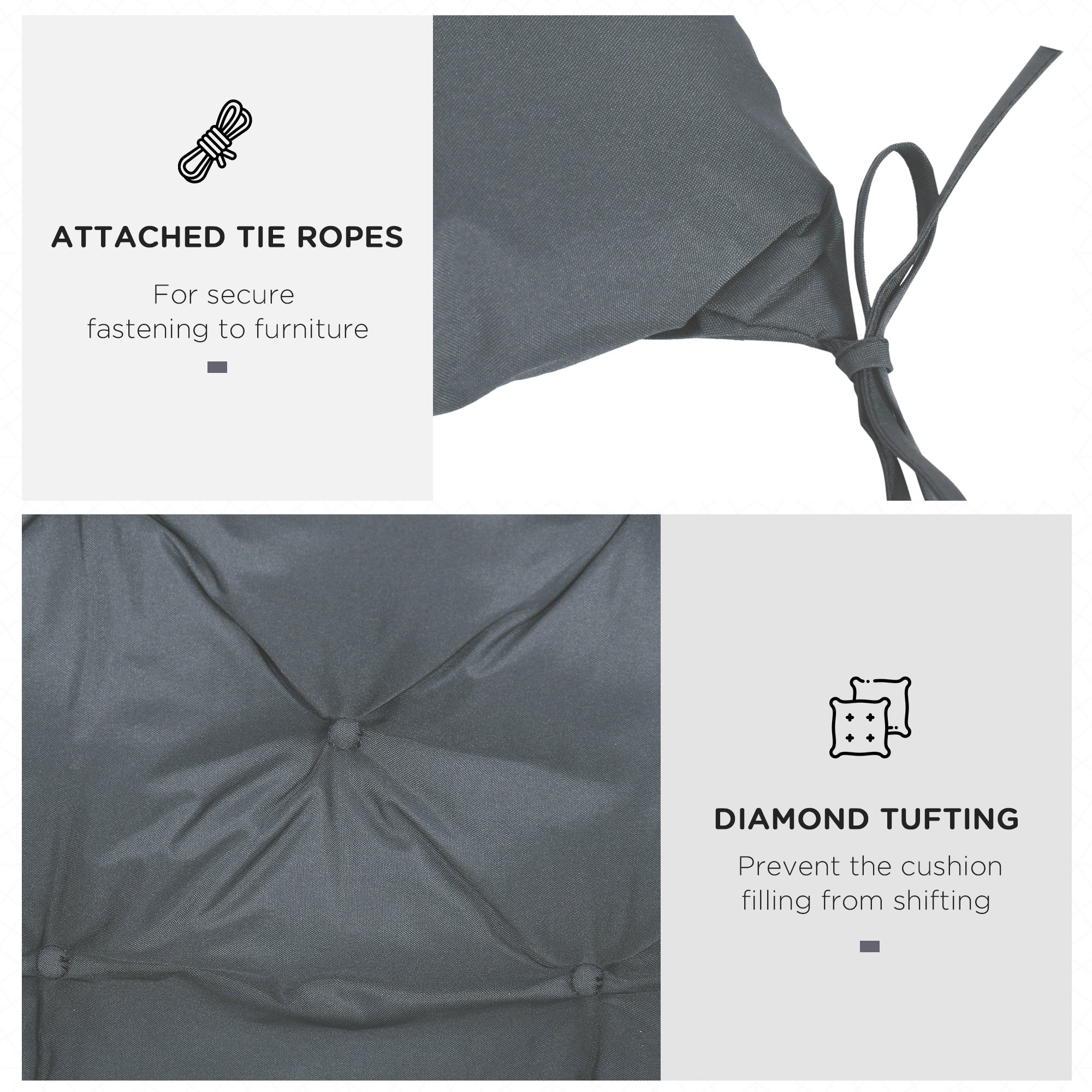 2 Seater Bench Cushion with Back and Ties for Garden Chair, Dark Grey