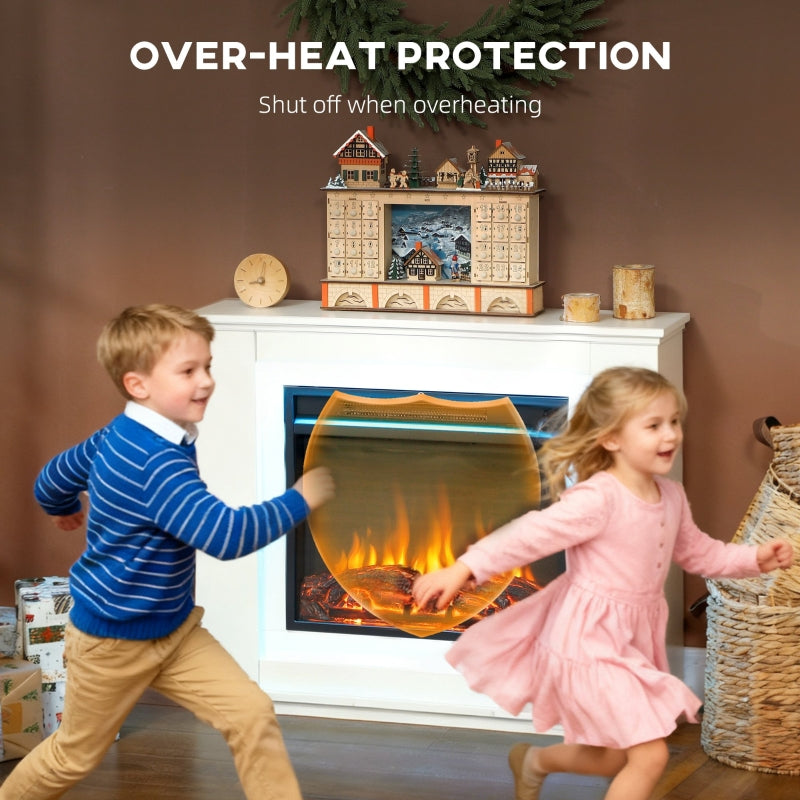 Electric Fireplace with Surround, 32" 2000W 12-Colour Flame Effect, White