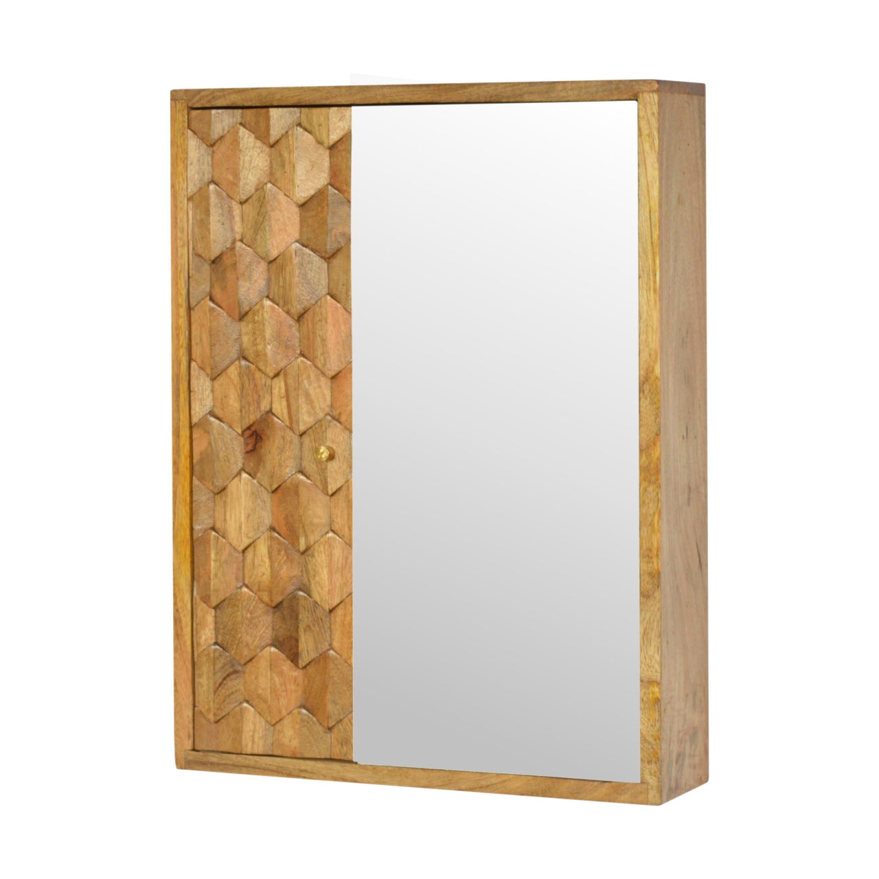 Solid Wood Pineapple Carved Mirror Cabinet, Brown