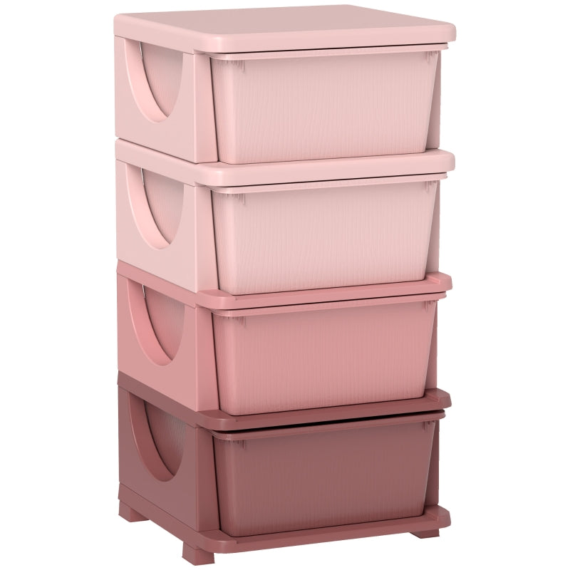 Children's Storage Boxes 4 Drawers Rounded Edges Pink