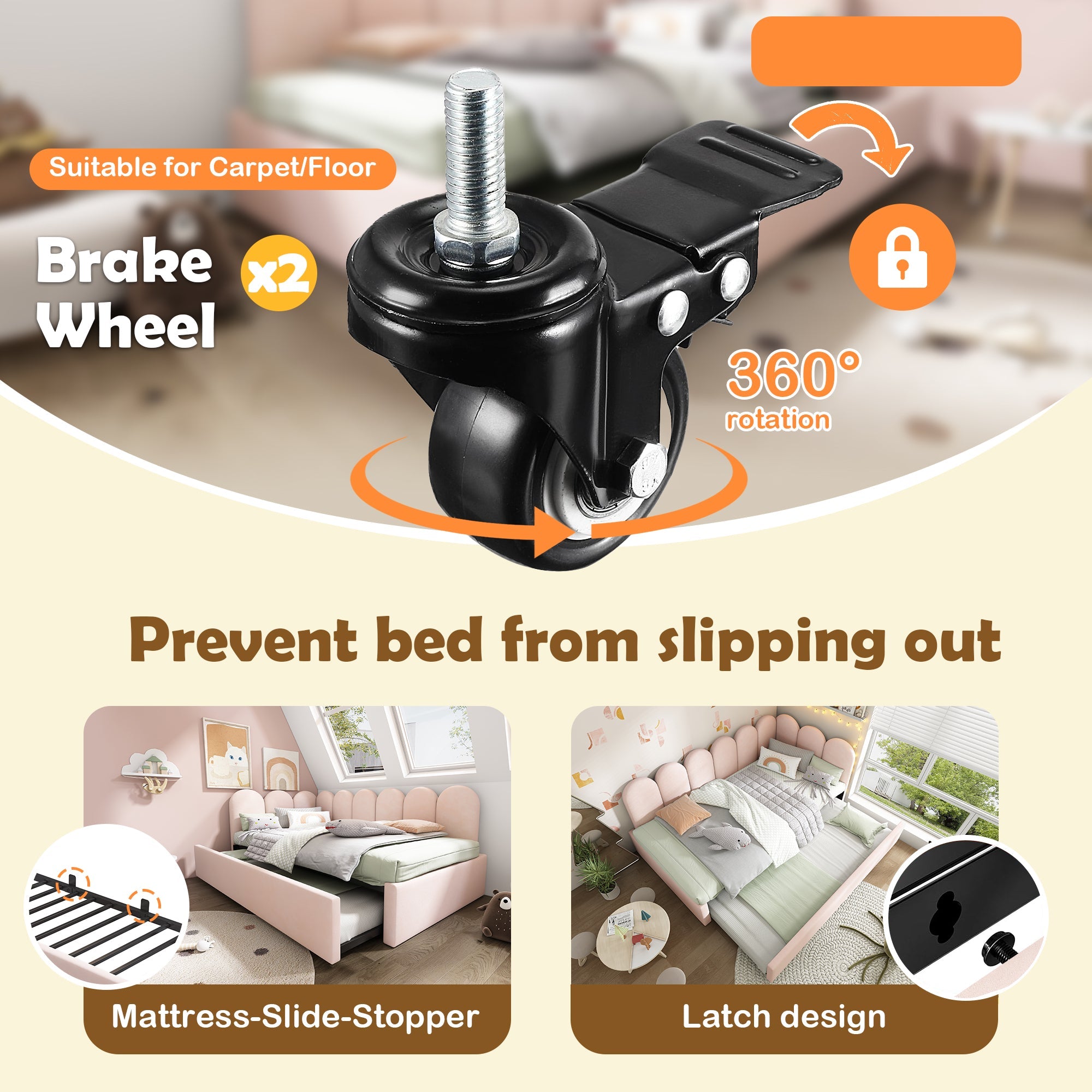 Upholstered Bed Daybed With Pull-Out Bed, 3FT Single Sofa Bed, Velvet, Pink