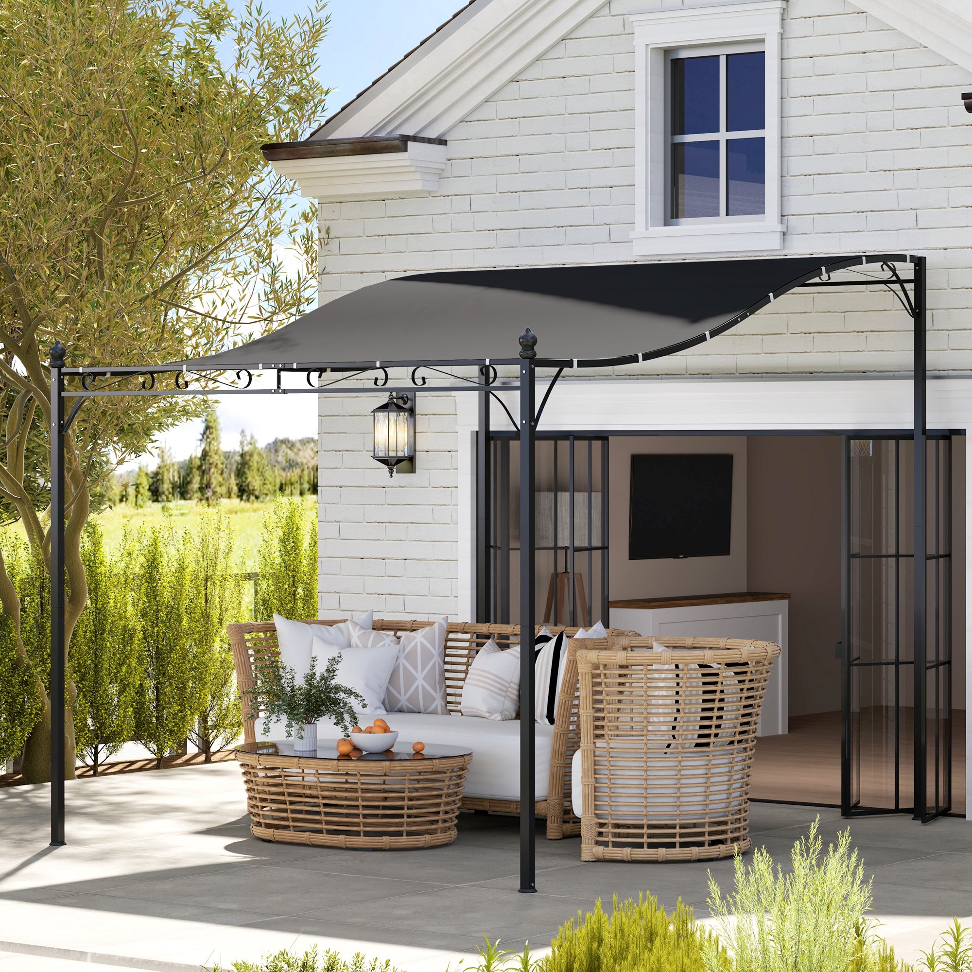 Pergola Lean-to Pavilion Water-Repellent Freestanding 2.5x3m Dark Grey