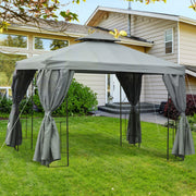 Garden Gazebo Double Roof Canopy Shelter with Sidewalls, Dark Grey