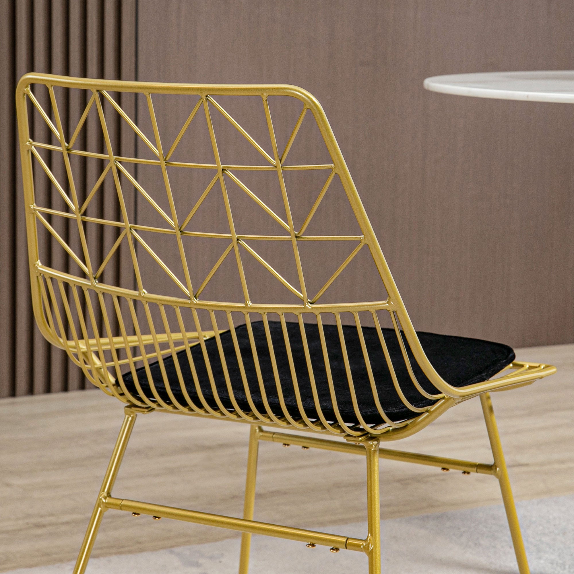 Luxurious Dining Chairs Set of 2, Metal Wire, Removable Cushion, Cut-out Back, Gold Tone