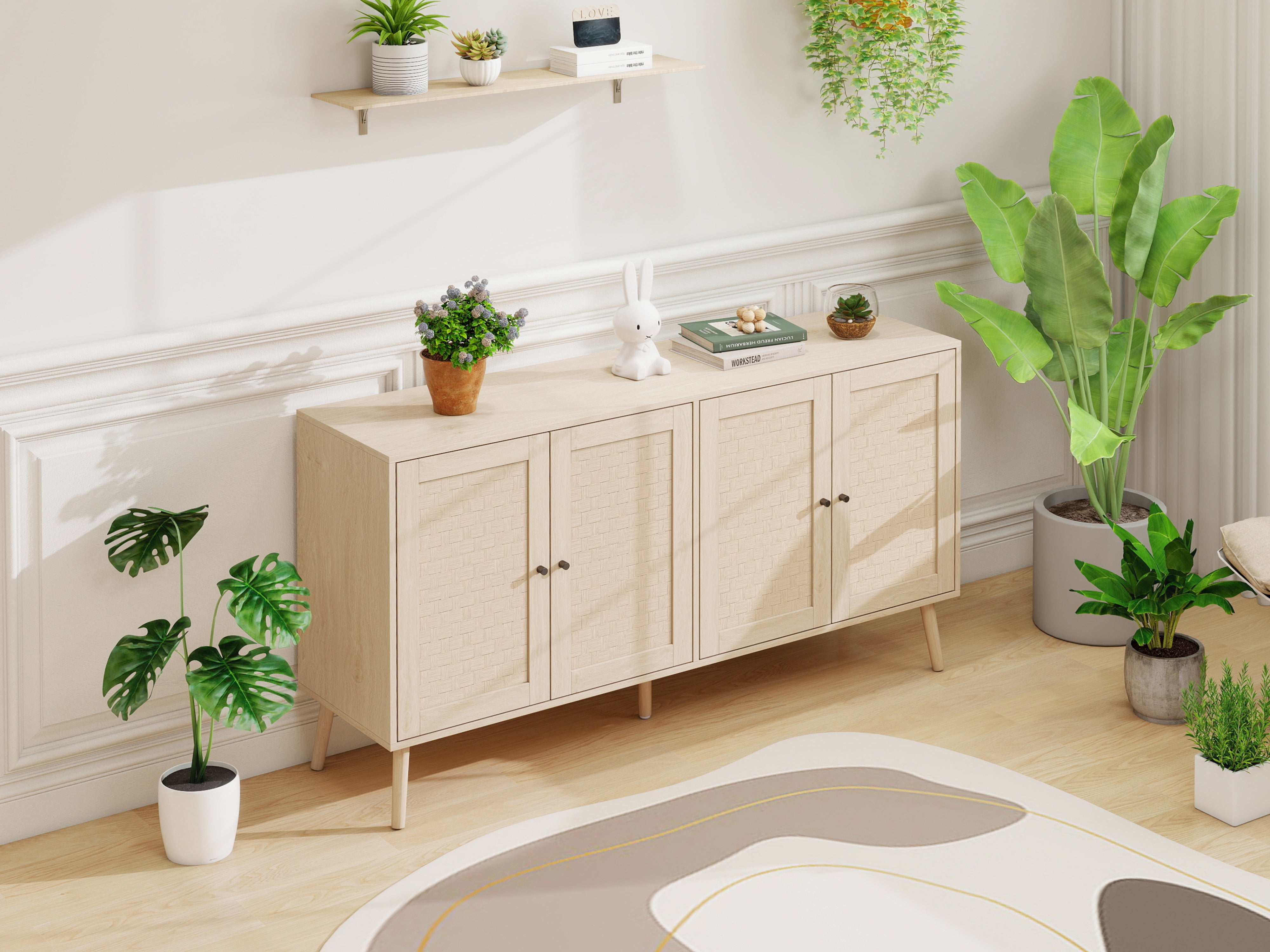 Sideboard 4 Doors Unique Wave Pattern 150x40x80cm - Wood Look