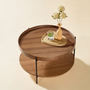 Coffee Table Scandinavian Metal Cross Frame 69x69x38cm - Walnut Veneer