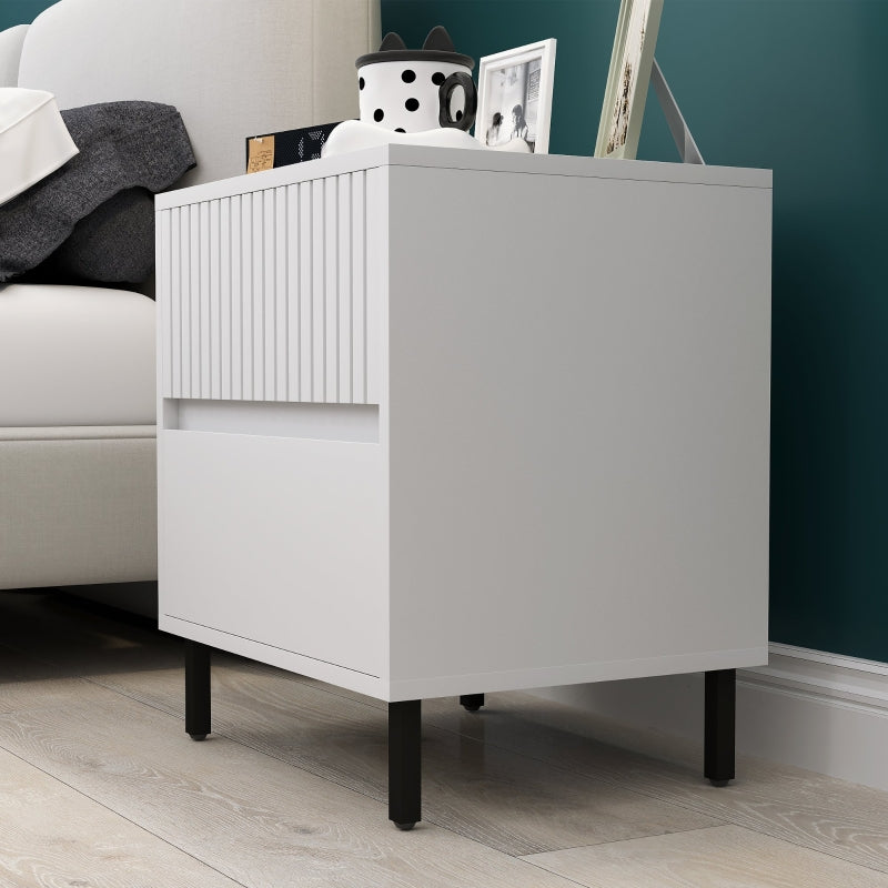 Simple Line Bedside Table Two-Drawer Indented White