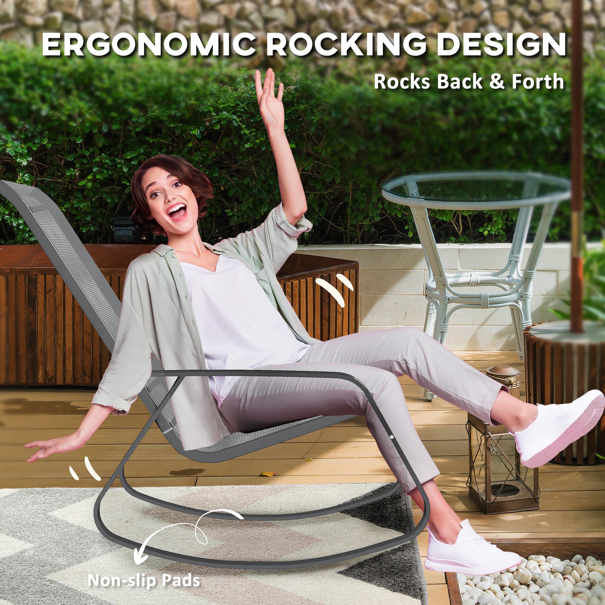 Rocking Garden Chair Outdoor Seating - Grey