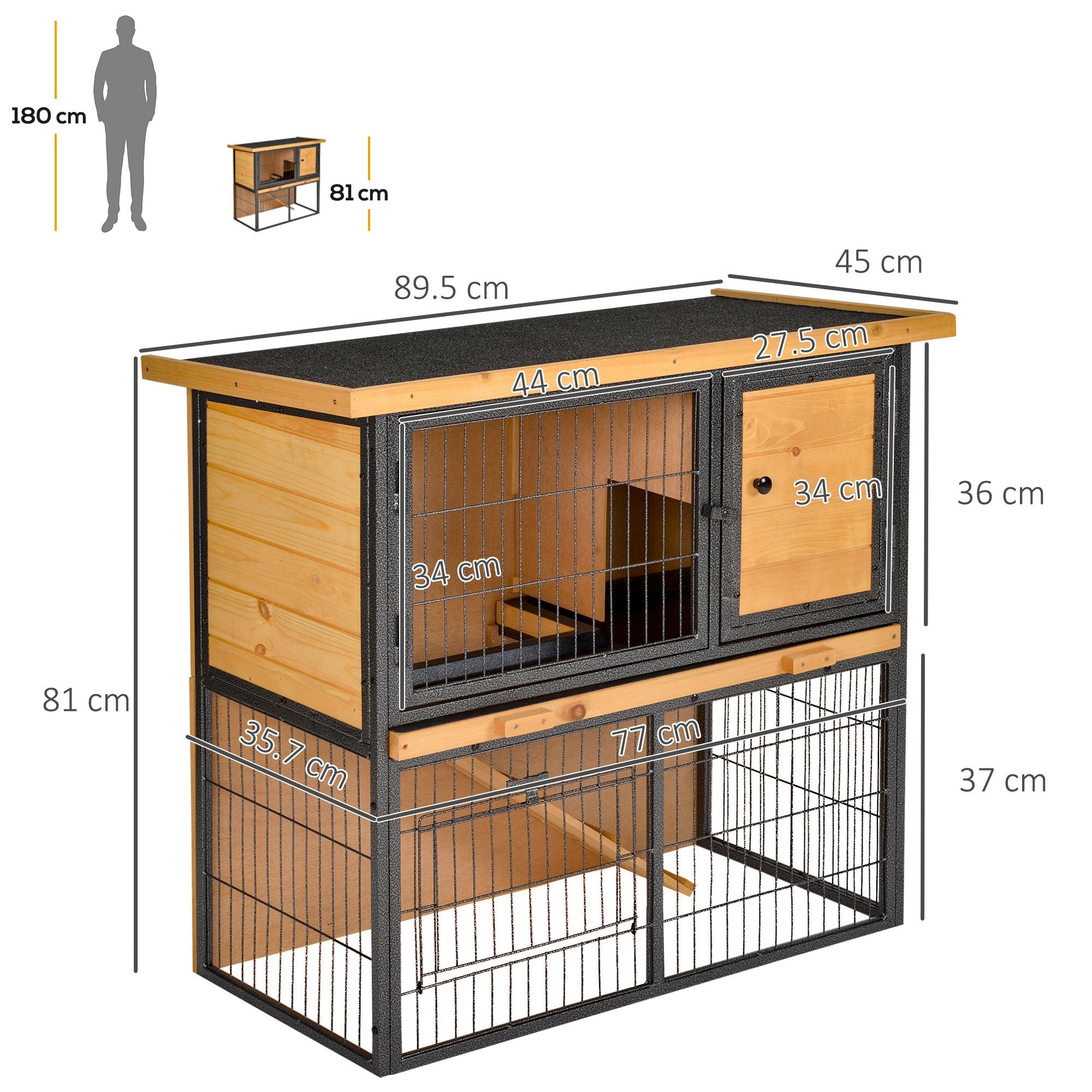 Small Animal Hutch Elevated Pet Cage, Lockable Door 89.5x45x81 cm, Wood/Metal Light Yellow