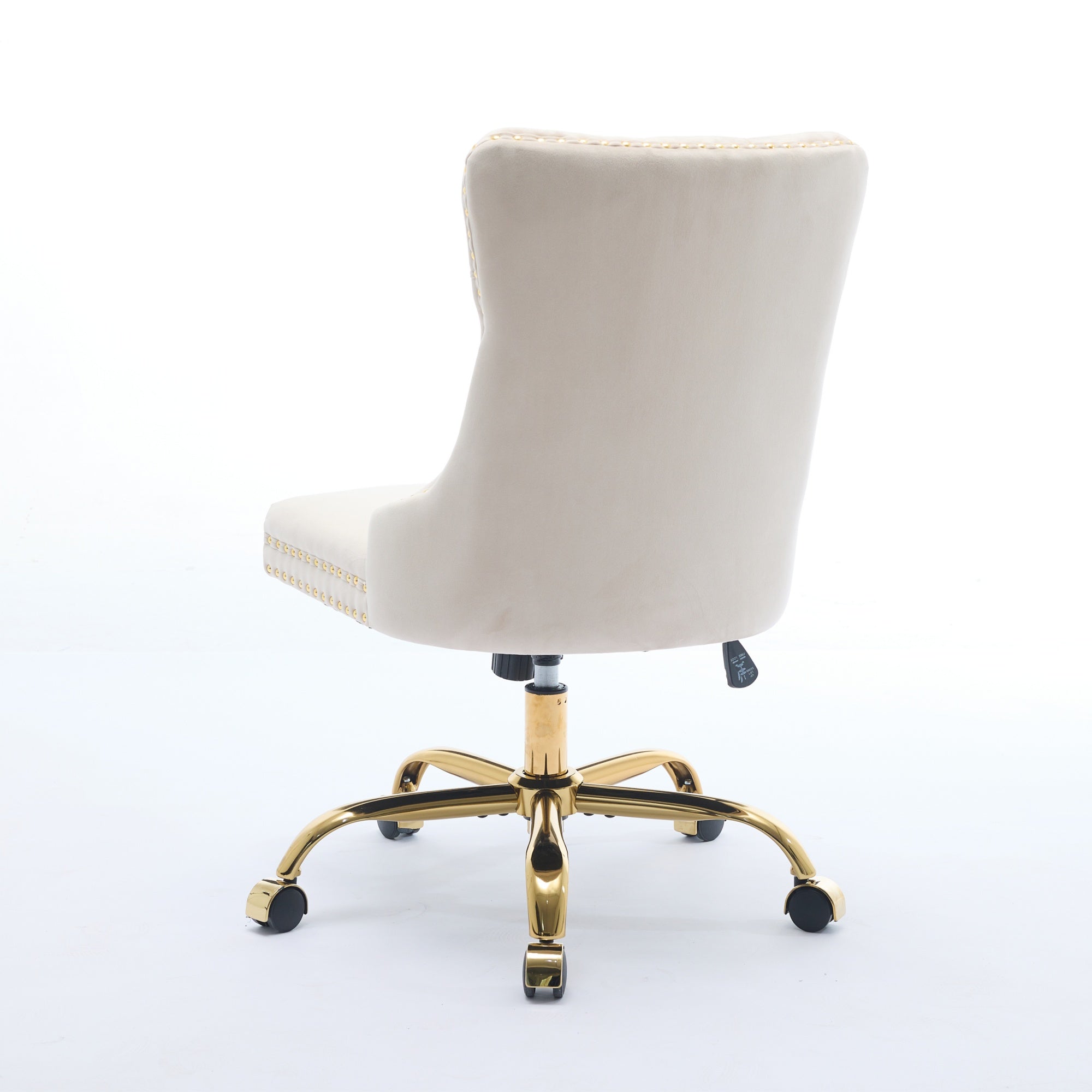 Home Office Chair Tufted Adjustable Swivel Golden Base - Beige Velvet