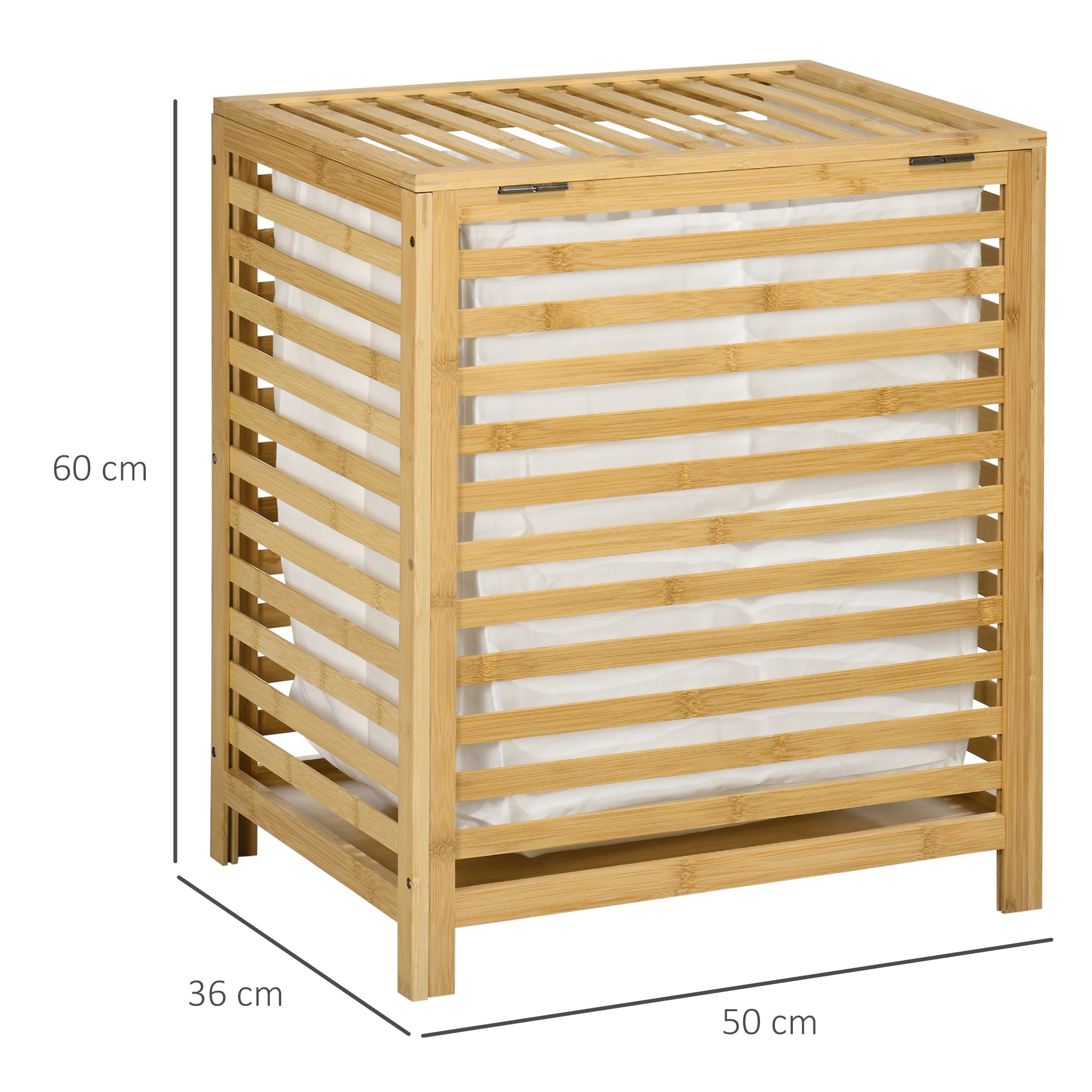 Laundry Basket 55L with Lid and Removable Bag, Bamboo