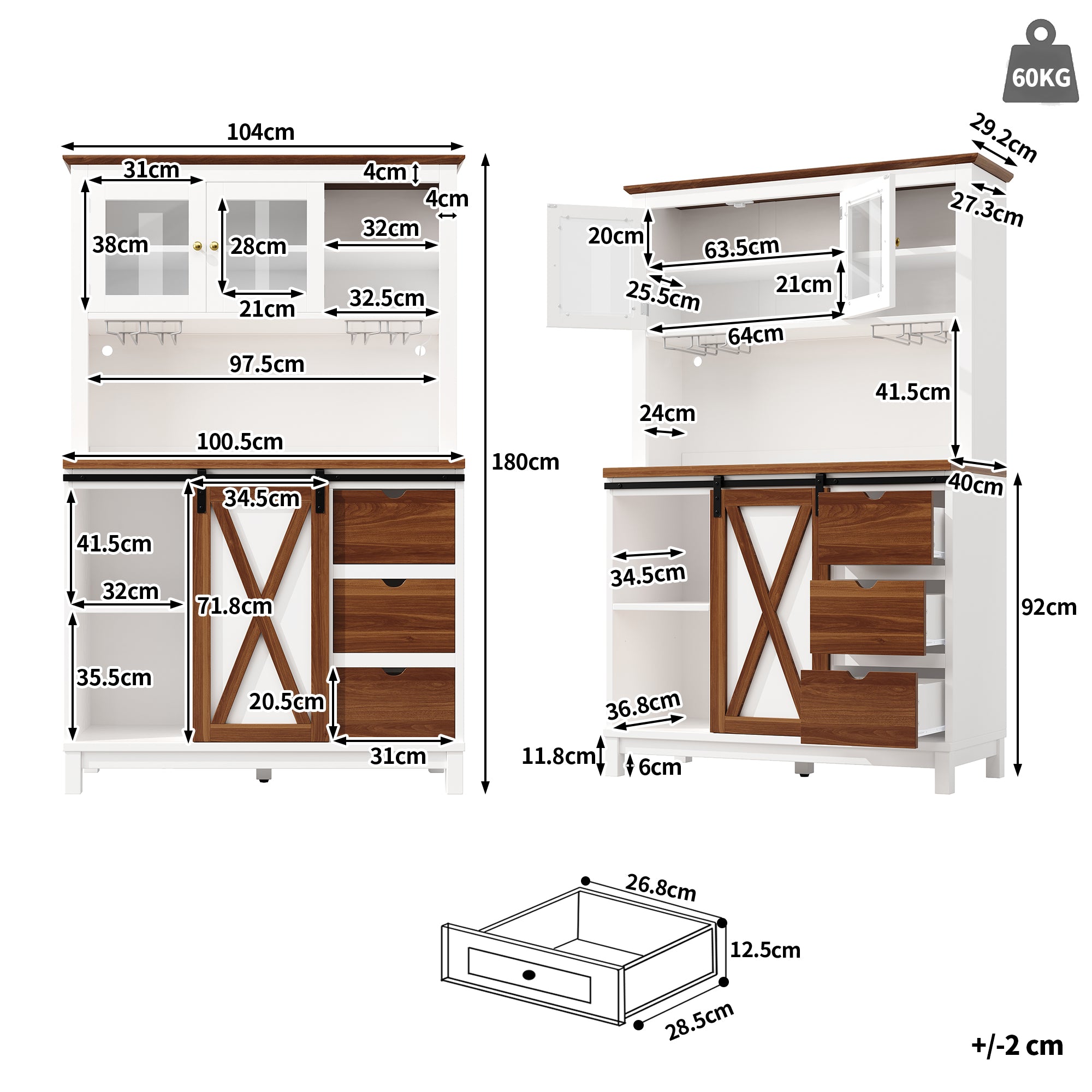 Modern Tall Cabinet with LED Lighting, App Control and Sliding Door, White