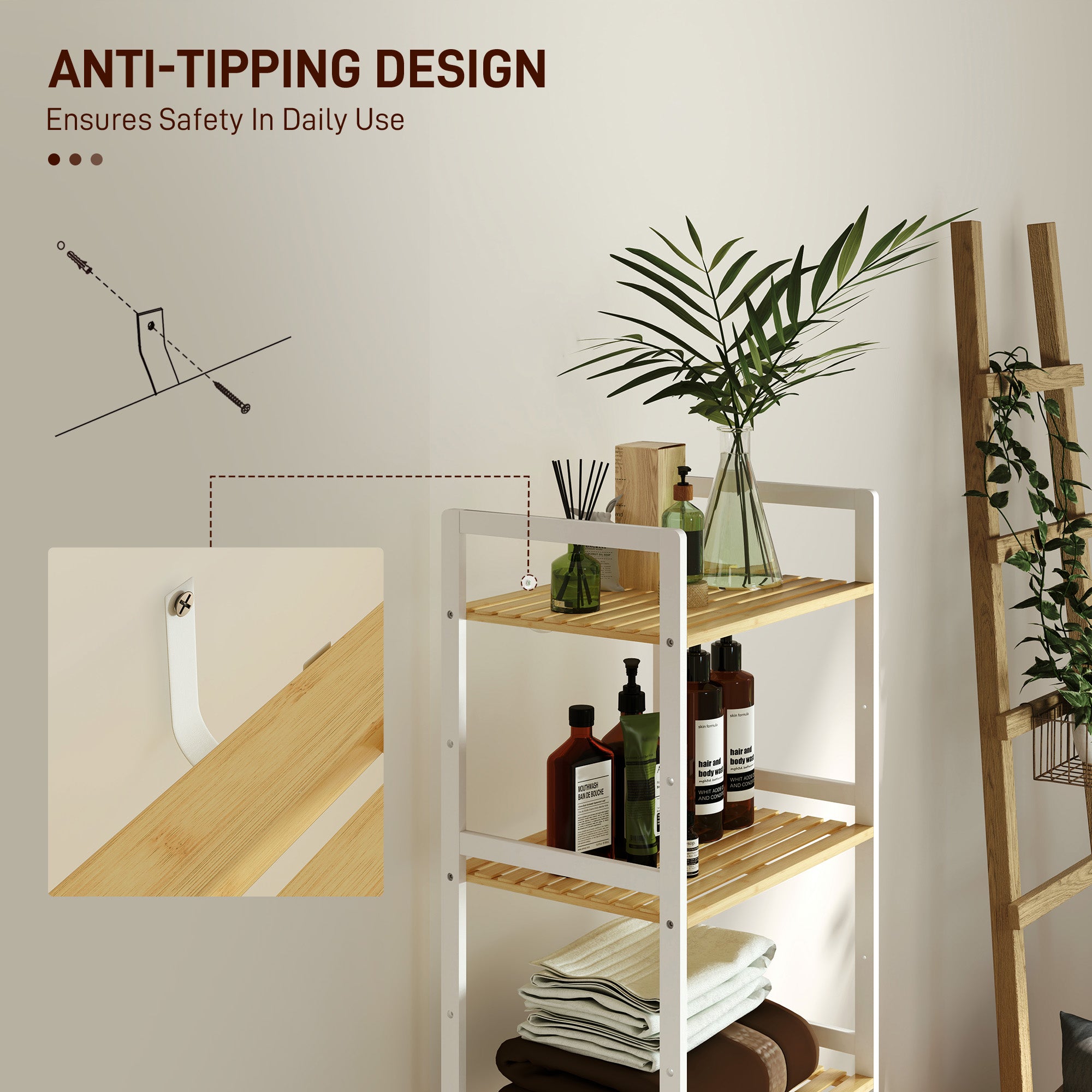 Shelf Storage Unit, Five-Tier Adjustable Bamboo