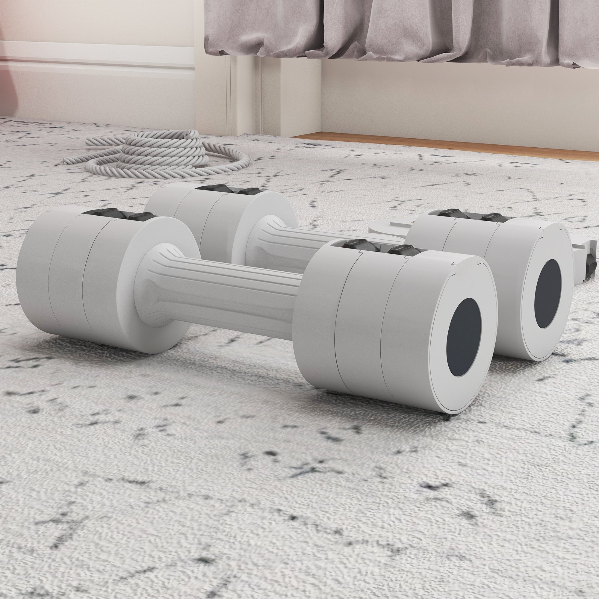 Dumbbells, Adjustable Weight, Plastic White