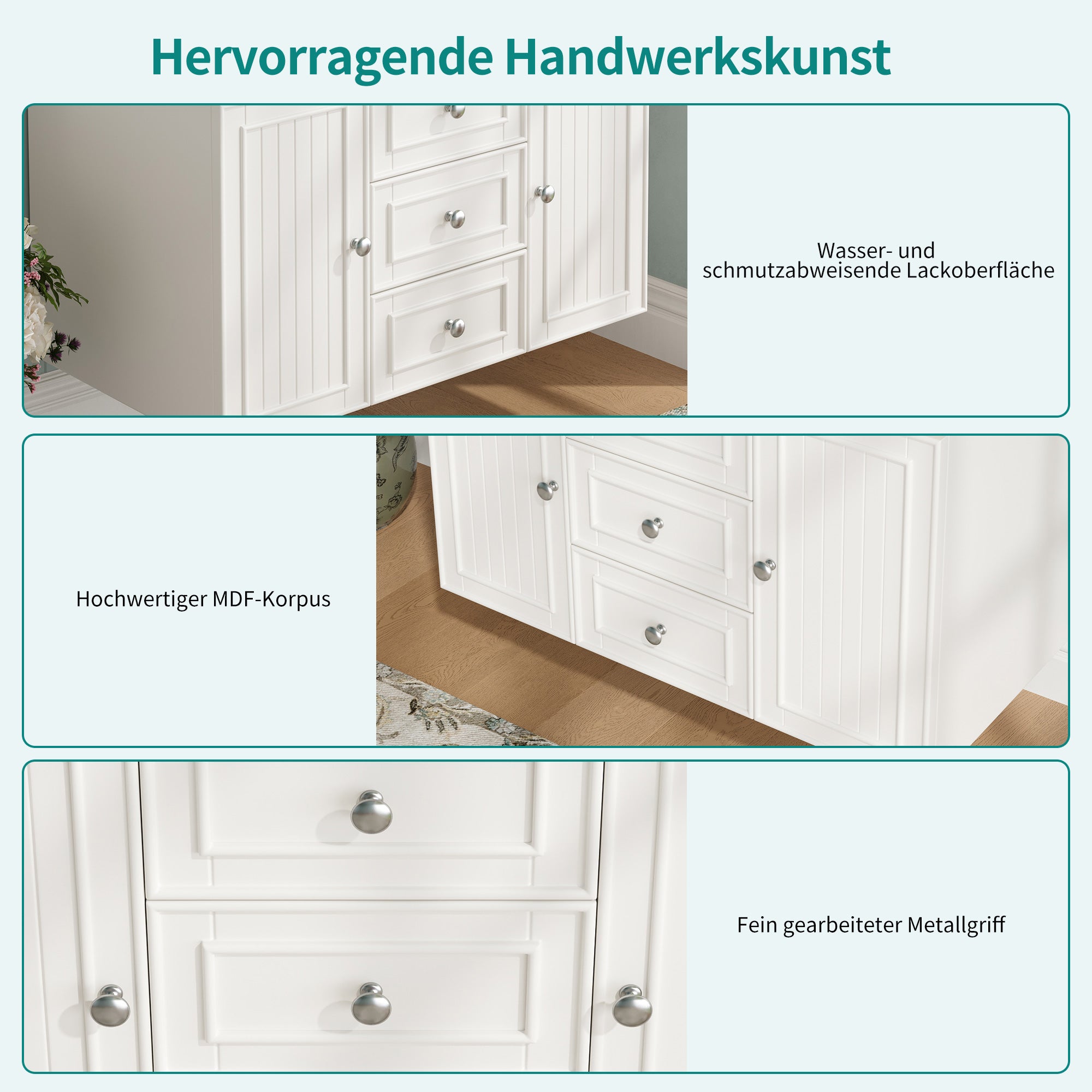 Bathroom Vanity Unit Wall-Mounted 3 Drawers Modern Style 78.5x46x46.8cm - White