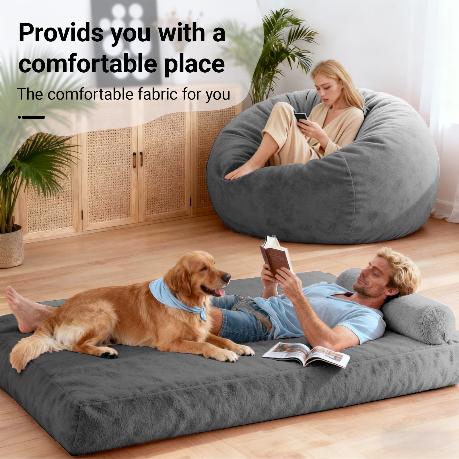 DBC-SHENHUI Convertible Bean Bag Chair Bed - 2-in-1 Lounge Solution
